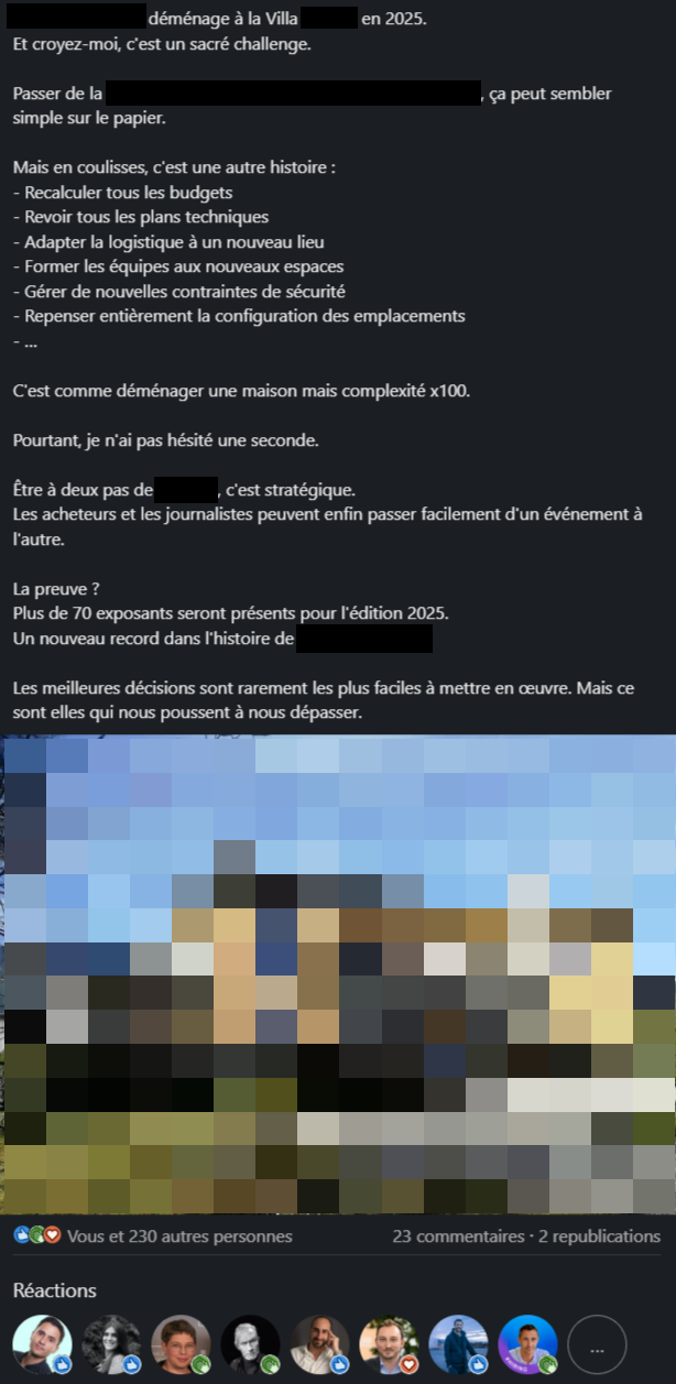 Post LinkedIn écrit pour un dirigeant, une décision et ses coulisses